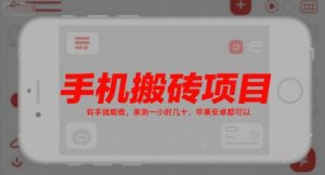 手机搬砖项目，有手就能做，亲测一小时几十，苹果安卓都可以-聊项目