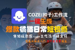 COZE(扣子)工作流一键生成爆款橘猫日常短视频，保姆级教程，零基础快速入门-聊项目