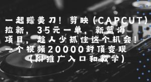 一起挣美刀!剪映(CAPCUT)拉新，35米一单，新蓝海项目，一个视频2w封顶变现(附推广入口和教学)-聊项目