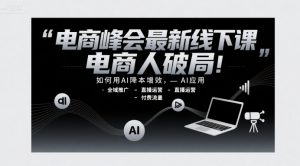 电商峰会最新线下课,电商人破局,如何用AI降本增效,AI应用-全域推广-直播运营-付费流量-聊项目
