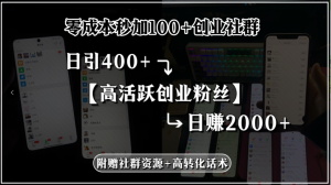 零成本秒加100+创业社群，日引400+高活跃创业粉丝，日赚2000+，附赠社…-聊项目