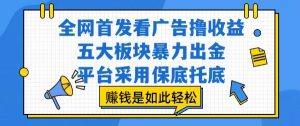 全网首发看广告撸收益，五大板块暴力出金，平台采用保底托底，挣钱是如此轻松作【揭秘】-聊项目