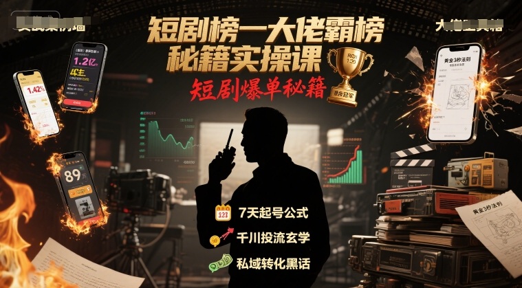 短剧榜一大佬霸榜秘籍实操课，短剧爆单秘籍-聊项目