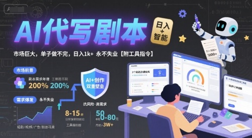 AI代写剧本，市场巨大，单子做不完，日入1k+ 永不失业【附工具指令】-聊项目