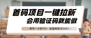首码项目一键拉新，会用验证码就能做 单号一小时70+，批量做每天500+-聊项目