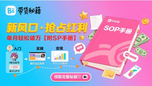 B站哔哩哔哩带货秘籍，新风口，抢占红利，单月轻松破万【附SOP手册】-聊项目