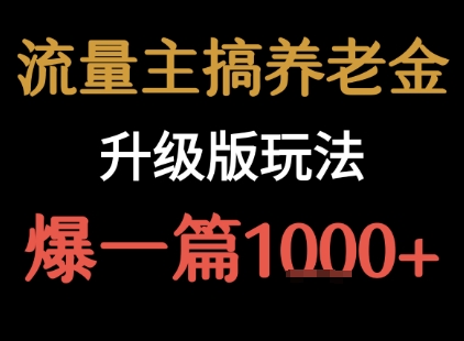 流量主之养老金升级版玩法 爆一篇收益1k+-聊项目