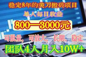 稳定8年的美刀搬砖项目,单人每日收益800—3000.团队4人月入10W+.可线下-聊项目