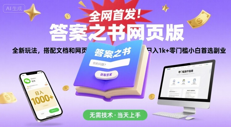 全网首发！答案之书网页版，全新玩法，搭配文档和网页，日入1k+零门槛小白首选副业【揭秘】-聊项目