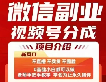 微信副业视频号分成，不直播 不卖货 不露脸，三五分钟即可完成一条作，每日收益几十、几张不等-聊项目