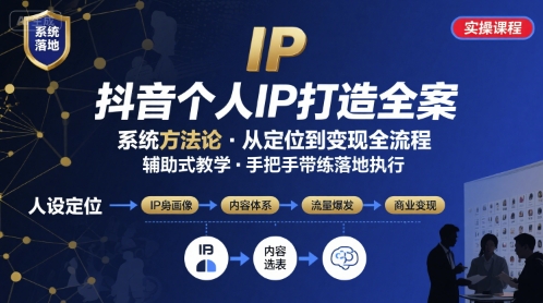 抖音个人IP系统落地实操大课，实操课程，辅助落地-聊项目