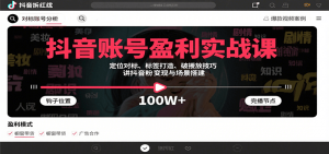 抖音账号盈利实战课，定位对标、标签打造、破播放技巧，讲涨粉变现与场景搭建-聊项目