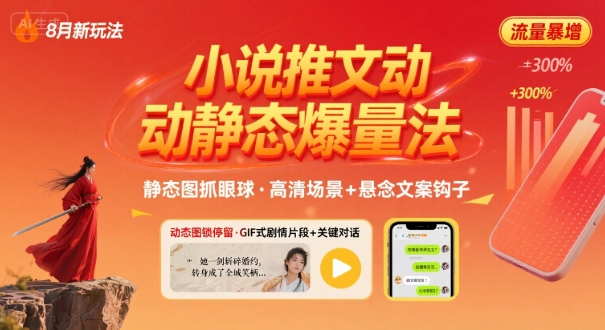 8月小说推文全新玩法，动静态图片+搭配小说文案爆量玩法-聊项目