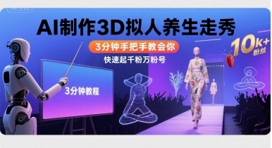 Ai制作3D拟人养生走秀，3分钟手把手教会你，快速起千粉万粉号-聊项目