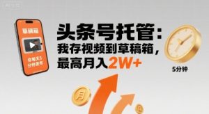 【头条号托管 】我存视频到草稿箱，你每天5分钟发布，最高月入2W+【揭秘】-聊项目