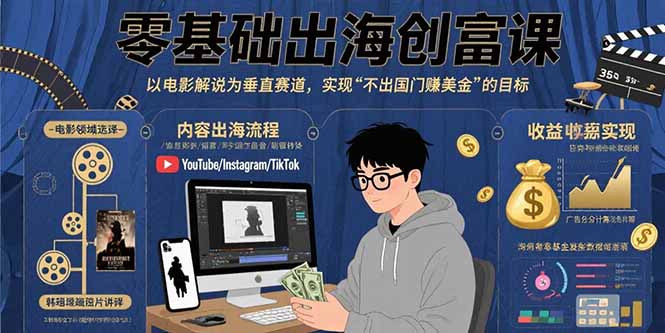 零基础出海创富课：以电影解说为垂直赛道，实现不出国门赚美金的目标-聊项目