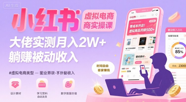 小红书虚拟电商，大佬实测月入2W+，实现被动收入-聊项目