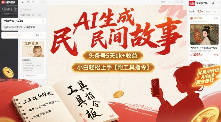AI生成民间故事，头条号5天1k+，小白轻松上手【附工具指令】-聊项目