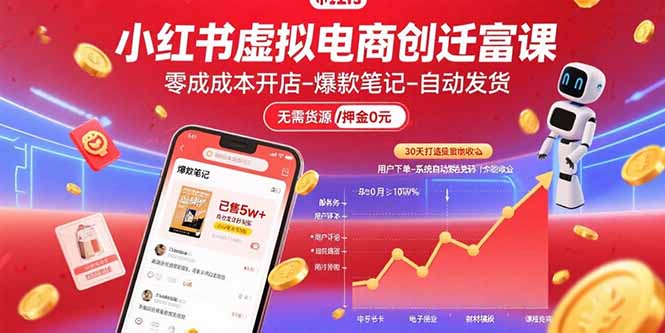 小红书虚拟电商创富课：零成本开店/爆款笔记/自动发货,30天打造被动收入-聊项目