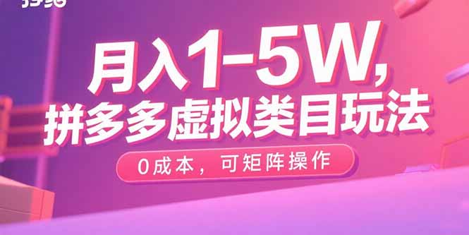 月入1-5W，拼多多虚拟类目玩法，0成本，可矩阵操作-聊项目