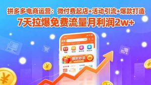 拼多多电商运营：微付费起店+活动引流+爆款打造 7天拉爆免费流量月利润2w+-聊项目