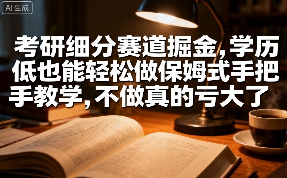 考研细分赛道掘金，日入1k+，学历低也能轻松做保姆式手把手教学，不做真的亏大了【揭秘】-聊项目