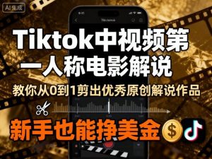 Tiktok中视频第一人称电影解说,教你从0到1剪出一个优秀的原创解说作品,新手也能挣美金-聊项目