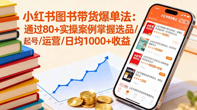 小红书图书带货爆单法：通过80+实操案例掌握选品/起号/运营/日均1000+收益-聊项目