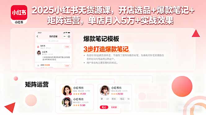 2025小红书无货源课，开店选品+爆款笔记+矩阵运营，单店月入5万+实战效果-聊项目