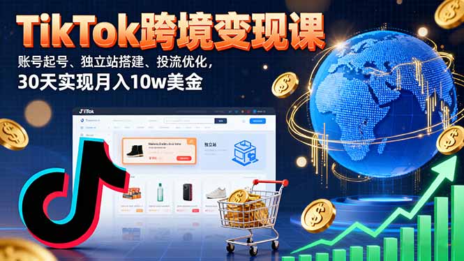 TikTok跨境变现课：账号起号、独立站搭建、投流优化，30天实现月入10w美金-聊项目
