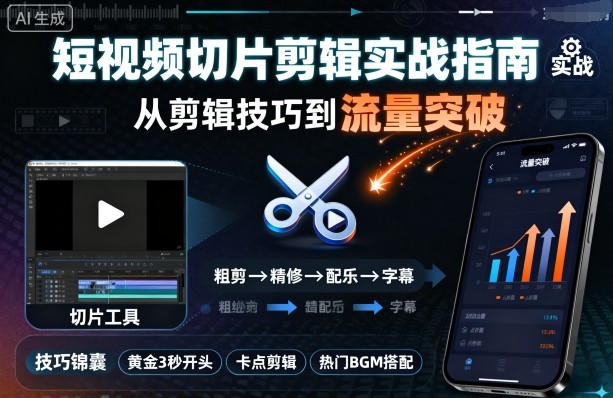 短视频切片剪辑实战指南，从剪辑技巧到流量突破-聊项目