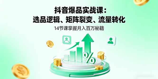 抖音爆品实战课：选品逻辑、矩阵裂变、流量转化，14节课掌握月入百万秘籍-聊项目