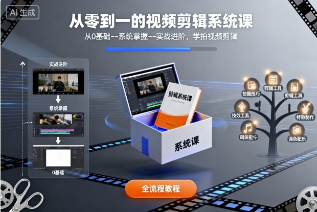 从零到一的视频剪辑系统课，从0基础–系统掌握–实战进阶，学拍视频剪辑-聊项目