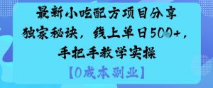 最新小吃配方项目分享独家秘诀，线上单日5张，手把手教学实操-聊项目