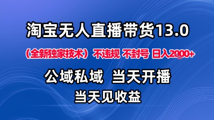 淘宝无人直播13.0，公域私域技术，不封号，不违规布局下半年旺季赛道，日入1K+(独家技术)【揭秘】-聊项目