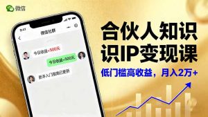 合伙人知识IP变现课，微信生态,内容创作与爆款打造,全网引流，新手月入2w+-聊项目