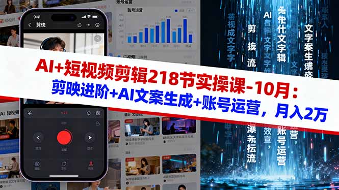 AI+短视频剪辑218节实操课-10月：剪映进阶+AI文案生成+账号运营，月入2万-聊项目