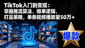 TikTok入门到变现:掌握推流算法、爆单逻辑、打品策略,单条视频播放量50w-聊项目