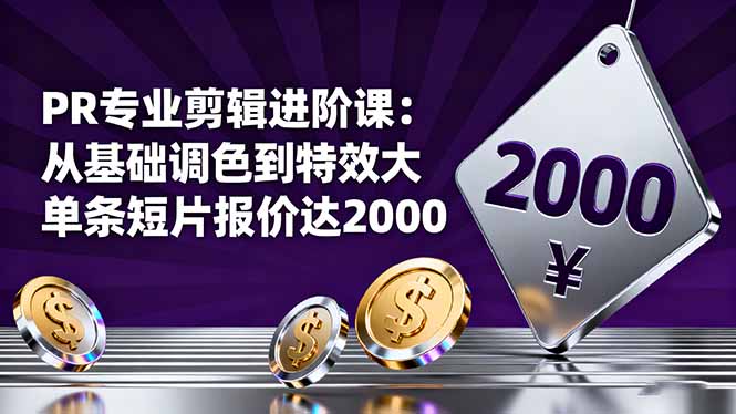PR专业剪辑进阶课：从基础调色到特效大片的进阶技能，单条短片报价达2000-聊项目
