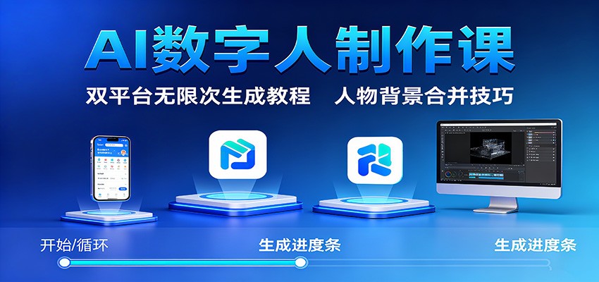 AI数字人制作课：双平台无限次生成教程，人物背景合并技巧-聊项目