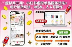 虚拟第三期：小红书虚拟单品服务玩法+细分铺货玩法，0成本，人人可操作-聊项目