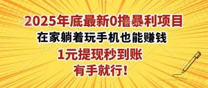 2025年底最新0撸暴利项目，在家也能躺赚，1元秒提现，有手就行！-聊项目