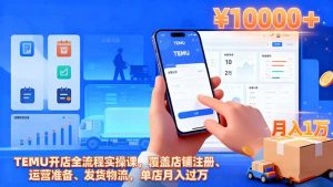 TEMU开店全流程实操课,覆盖店铺注册、运营准备、发货物流,单店月入过万-聊项目