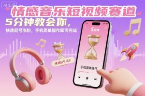 情感音乐短视频赛道，5分钟教会你，快速起号涨粉，手机简单操作即可完成-聊项目