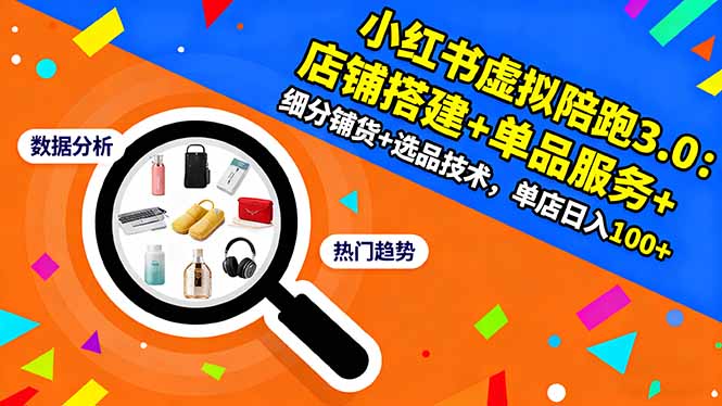小红书虚拟陪跑3.0：店铺搭建+单品服务+细分铺货+选品技术，单店日入100+-聊项目