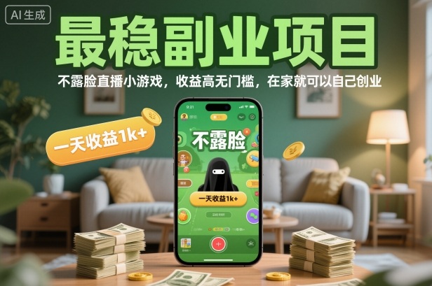 最稳副业项目，不露脸直播小游戏，收益高无门槛，一天收益1k+，在家就可以自己创业【揭秘】-聊项目