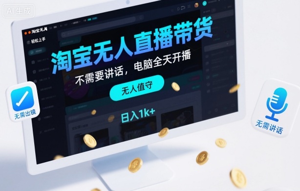 淘宝无人直播带货，不需要出镜，不需要讲话，电脑全天开播，轻松上手，日入1k+【揭秘】-聊项目