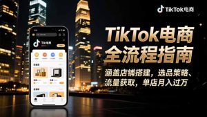 TikTok电商全流程指南,涵盖店铺搭建、选品策略、流量获取,单店月入过万-聊项目