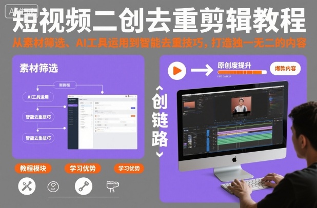 短视频二创去重剪辑教程，从素材筛选、AI工具运用到智能去重技巧，打造独一无二的内容-聊项目