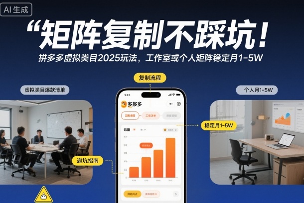 矩阵复制不踩坑！拼多多虚拟类目2025玩法，工作室或者个人矩阵稳定月1-5W【揭秘】-聊项目